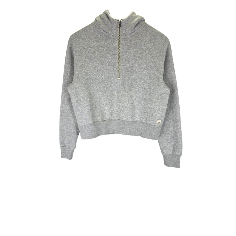 Vuori Restore Half Zip Hoodie Womens XS Light Grey Cotton Cropped Pullover